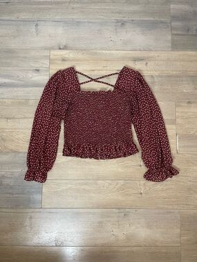 Chocolate Burgundy Floral Smocked Crop Top with Puff Sleeves